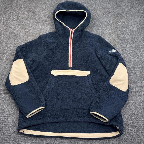 The North Face Campshire Fleece Jacket Womens Size Large Blue Hooded 1/4 Zip - Picture 1 of 10